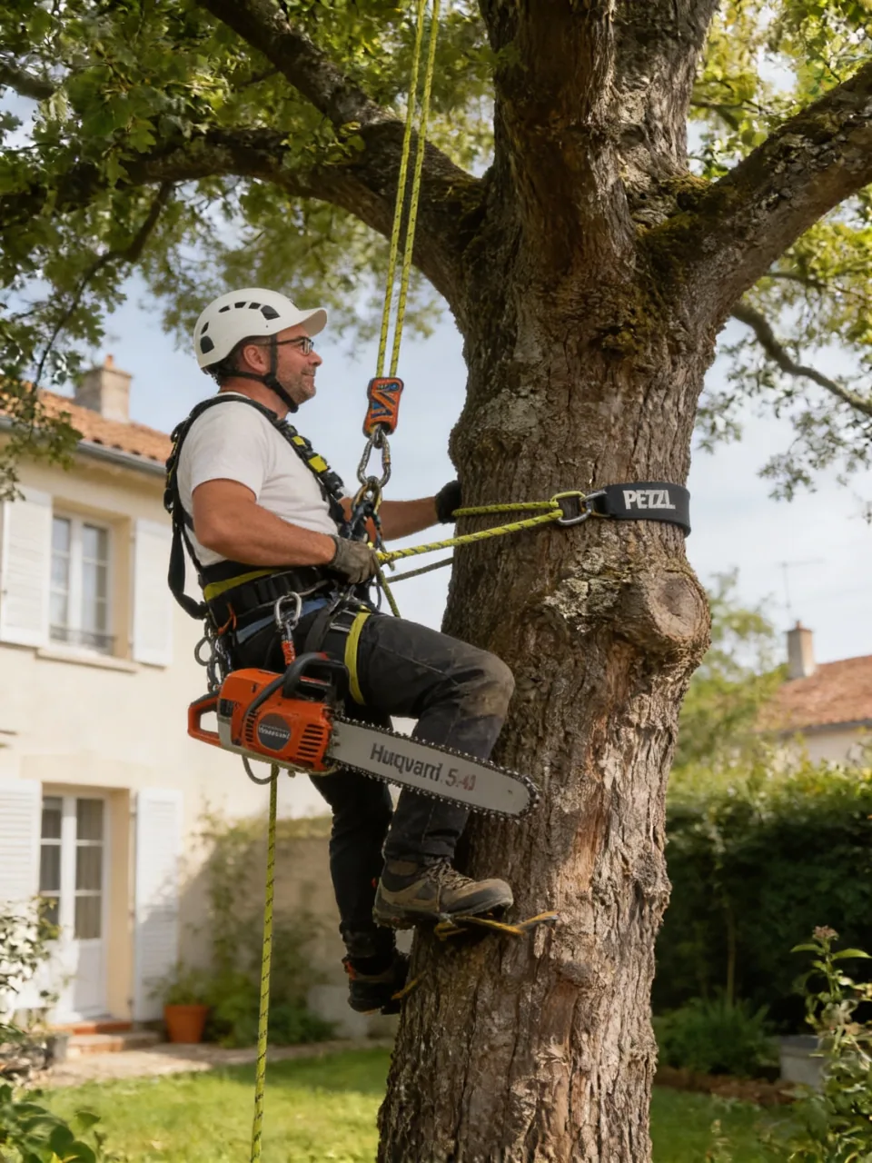 Intervention en grimpe cordiste sur arbre en accès compliqué